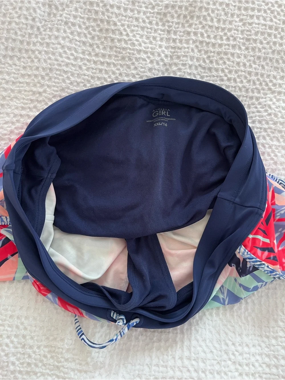 Athleta Multicolor Tropical Leaf Swim Shorts with Navy Waistband